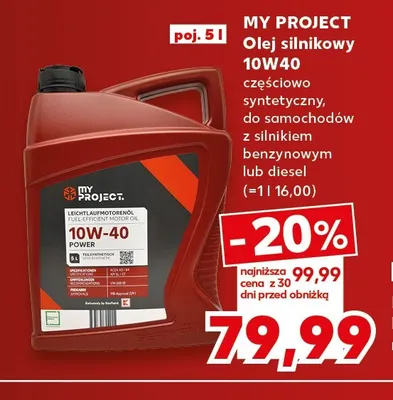 Olej silnikowy 10W40 częściowo syntetyczny My Project promocja w Kaufland