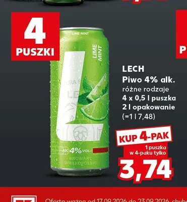 Piwo Lech Lime Mint 4-pak promocja w Kaufland
