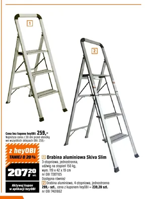 Drabina aluminiowa Skiva Slim 3-stopniowa jednostronna udźwig na stopień 150kg wym. 119x42x19cm promocja w OBI