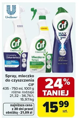 Spray, mleczko do czyszczenia CIF 435-750 ml, 1001 g różne rodzaje promocja w Carrefour Market