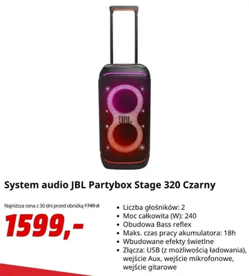 System audio JBL Partybox Stage 320 Czarny promocja w Media Markt