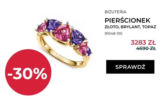 Pierścionek złoto brylant topaz Briju promocja w Briju