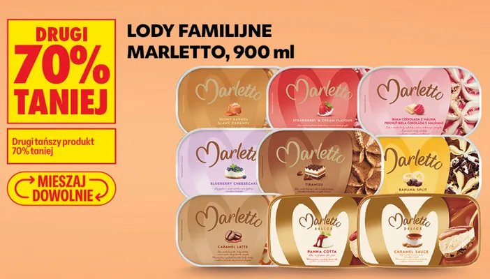 Lody familijne Marletto biała czekolada z maliną promocja w Biedronka