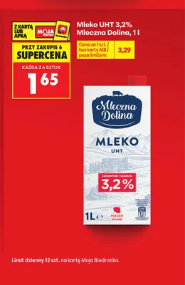 Mleko UHT 3,2% Mleczna Dolina promocja w Biedronka