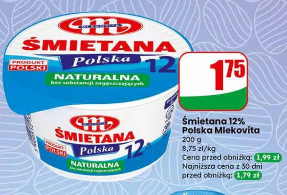 Śmietana 12% Polska Mlekovita promocja w Dino