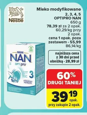 Mleko modyfikowane Nestlé NAN Optipro 3 promocja w Carrefour Market