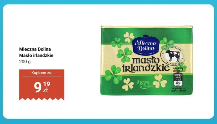 Masło irlandzkie Mleczna Dolina 82% promocja w Biedronka