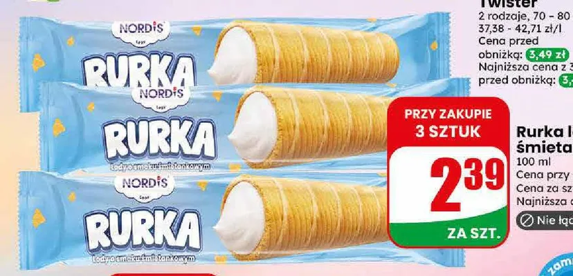 Rurka lodowa śmietankowa Nordis promocja w Dino