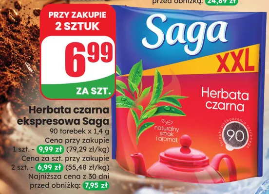 Herbata czarna ekspresowa Saga promocja w Dino