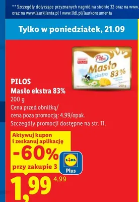 Masło ekstra Pilos 83% promocja w Lidl