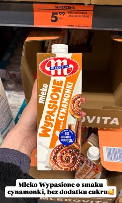 Mleko wypasione o smaku cynamonki, bez dodatku cukru promocja w Biedronka