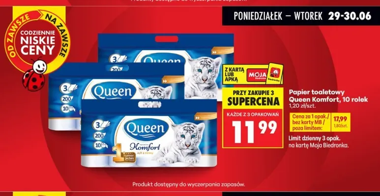 Papier toaletowy Queen Komfort promocja w Biedronka