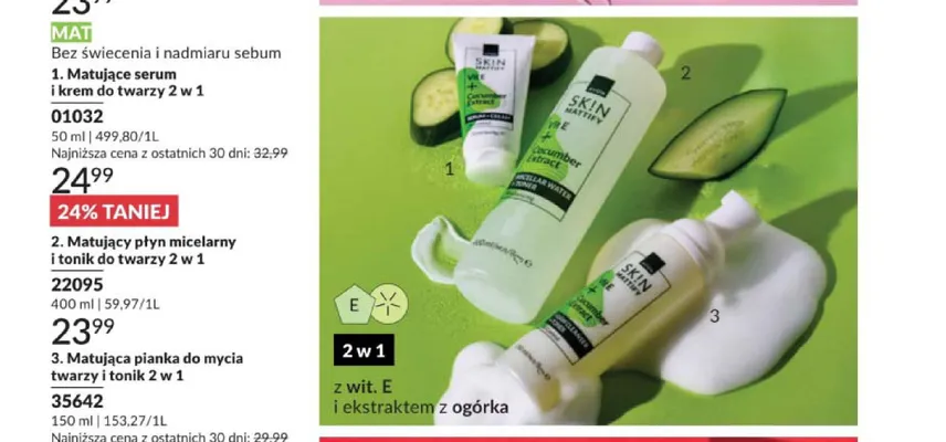 Matująca pianka do mycia twarzy i tonik 2 w 1 Avon Skin Mattify promocja w AVON