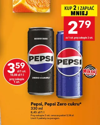 Napój gazowany Pepsi Zero cukru promocja w LEWIATAN