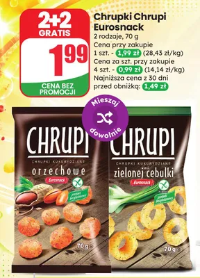 Chrupki kukurydziane Chrupi Eurosnack o smaku zielonej cebulki promocja w Dino