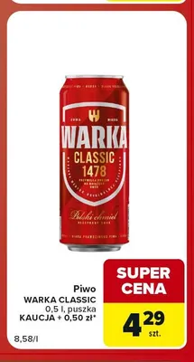 Piwo Warka Classic promocja w Carrefour Market