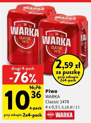 Piwo Warka Classic 1478 promocja w Intermarche