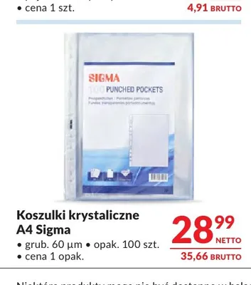 Koszulki krystaliczne A4 Sigma promocja w Makro