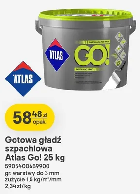 Gotowa gładź szpachlowa Atlas Go! promocja w Castorama