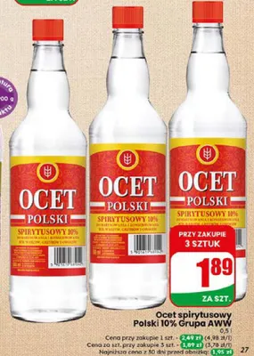 Ocet spirytusowy Polski 10% Grupa AWW promocja w Dino