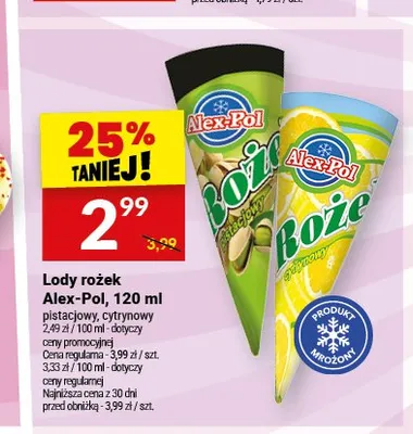 Lody rożek Alex-Pol pistacjowy promocja w Twój Market