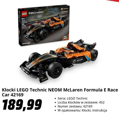 Klocki LEGO Technic NEOM McLaren Formula E Race Car 42169 promocja w Media Markt