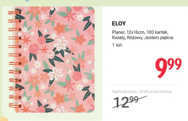 Planer, 12x16cm, 100 kartek, Kwiaty, Różowy, Jestem piękna promocja w Rossmann