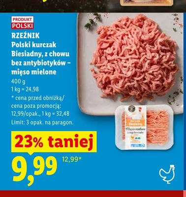 Polski kurczak Biesiadny z chowu bez antybiotyków - mięso mielone Rzeźnik promocja w Lidl