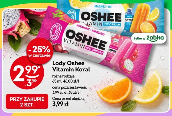 Lody Oshee Vitamin Koral czerwone winogrona - dragonfruit promocja w Żabka