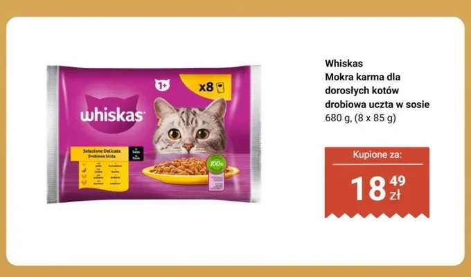 Mokra karma dla dorosłych kotów drobiowa uczta w sosie Whiskas promocja w Biedronka