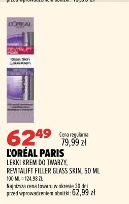 Lekki krem do twarzy L'Oréal Paris Revitalift Filler Glass Skin promocja w Drogerie Natura