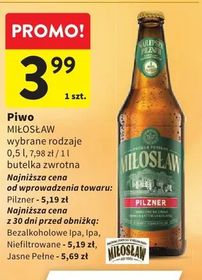 Piwo Miłosław Jasne Pełne promocja w Intermarche