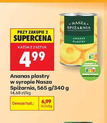 Ananas w puszce plastry w syropie Nasza Spiżarnia promocja w Biedronka