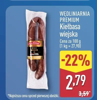 Kiełbasa wiejska Wędliniarnia Premium promocja w Aldi