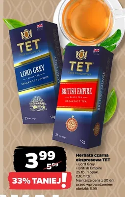 Herbata czarna ekspresowa Lord Grey TET promocja w Netto
