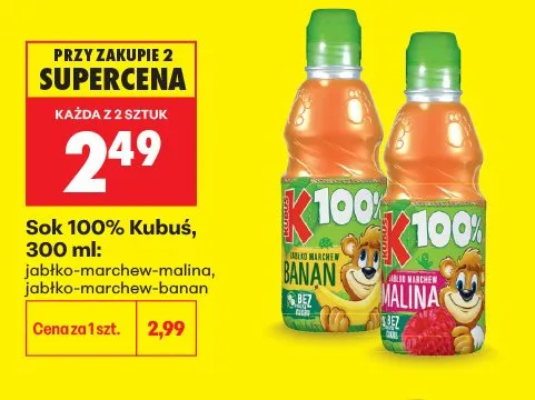 Sok 100% Kubuś jabłko-marchew-banan promocja w Biedronka