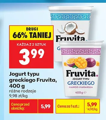 Jogurt typu greckiego Fruvita mango marakuja promocja w Biedronka