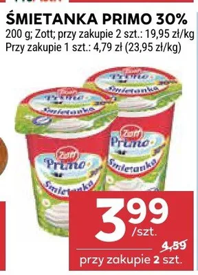 Śmietanka Primo 30% Zott promocja w Stokrotka