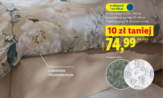 Pościel satynowa z bawełny 220 x 200 cm promocja w Lidl