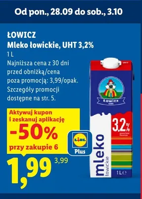 Mleko UHT łowickie Łowicz 3,2% promocja w Lidl