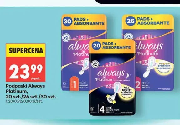 Podpaski Always Platinum 20 szt. promocja w Biedronka