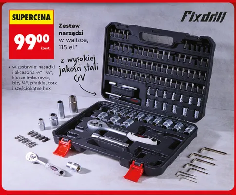 Zestaw narzędzi w walizce Fixdrill 115 el. promocja w Biedronka