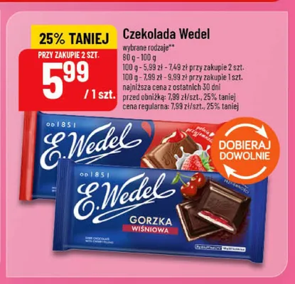 Czekolada gorzka wiśniowa E.Wedel promocja w POLOmarket