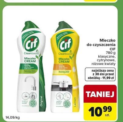 Mleczko do czyszczenia Cif Cleanboost Cream różowe kwiaty promocja w Carrefour Express