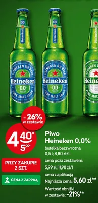Piwo Heineken 0,0% butelka bezzwrotna promocja w Żabka