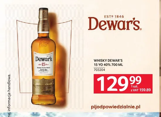 Whisky Dewar's 15 YO 40% promocja w Selgros