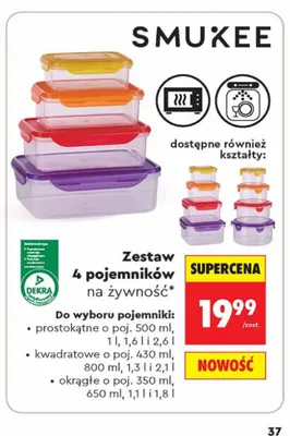 Pojemniki na żywność Smukee okrągłe 4-pak promocja w Biedronka