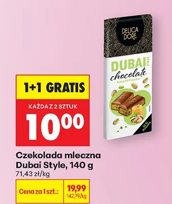 Czekolada mleczna Dubai Style 1+1 GRATIS promocja w Biedronka