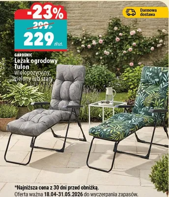 Leżak ogrodowy Tulon wielopozycyjny, szielony lub szary promocja w Biedronka Home