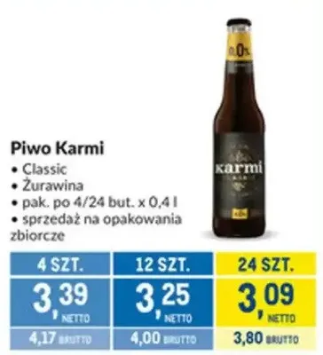 Piwo Karmi Classic, Żurawina promocja w Makro